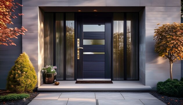 modern black fiberglass front entry door single door with one sidelite