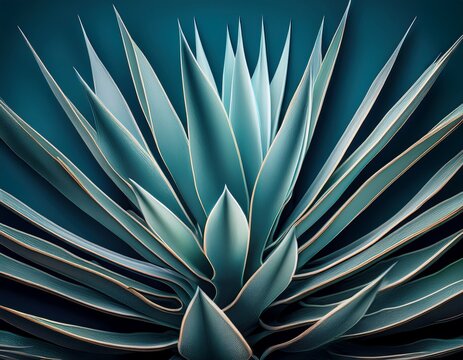 agave cactus forms an abstract pattern on a dark blue background