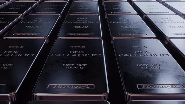 Luxury platinum bars arranged in a premium investment concept. Seamless loop animation for banking, portfolio, trading and commodity market visuals. Part of collection.