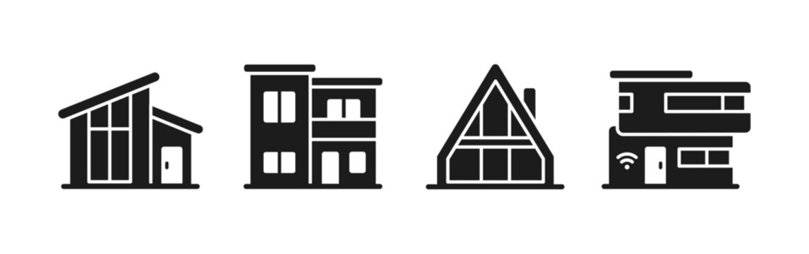 Set of home, house, building, realstate, smart home icons silhouettes  vector. 