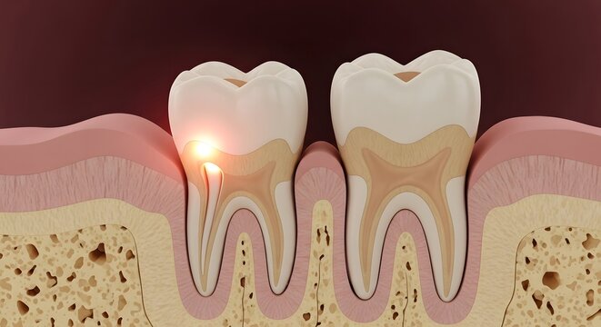 Dental Root Infection Visualization Demonstrating Inflammatory Lesion Adjacent to Tooth and Jaw Structure