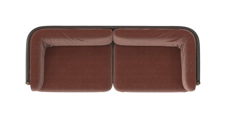 Naklejka premium Modern Scandinavian Sofa with Leather Shell and Wooden Frame, Top View on White Background