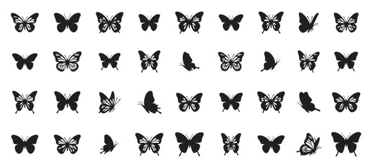 Butterfly silhouette collection with twelve unique winged insect vector illustrations © RadheK 