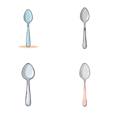 Set of four diverse spoon designs with simple illustrations and pastel colored handles