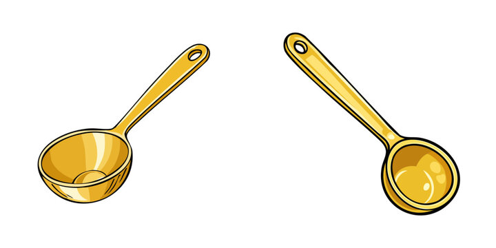 Set of golden measuring spoons with a polished metallic sheen