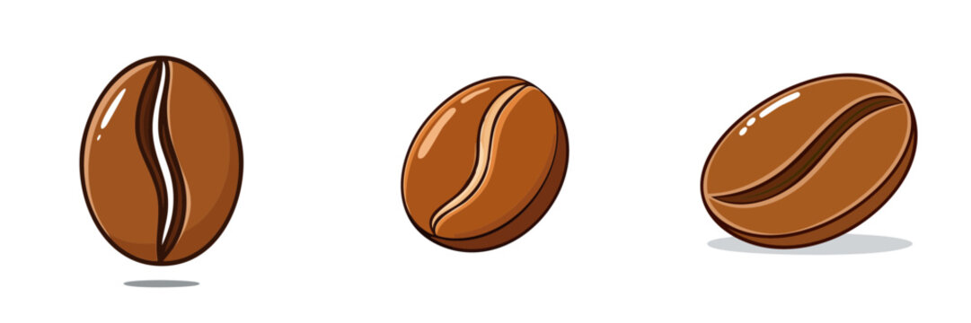 Three Realistic Coffee Beans in Different Angles Illustration