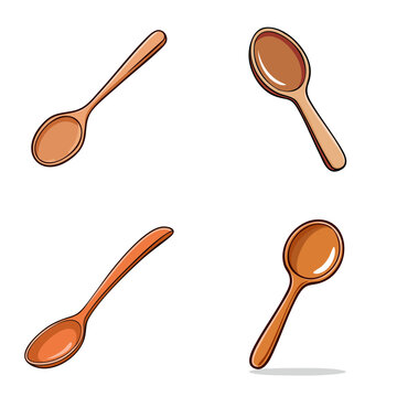 Four Wooden Spoons Displayed in Dynamic Arrangements Kitchen Utensils