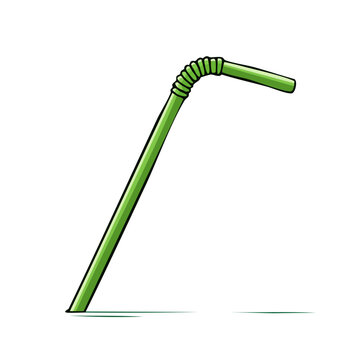 Green bendable drinking straw with ribbed joint for beverages and cocktails