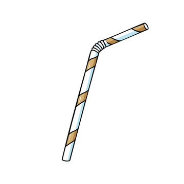 Striped bendable drinking straw with a white and brown pattern for beverages