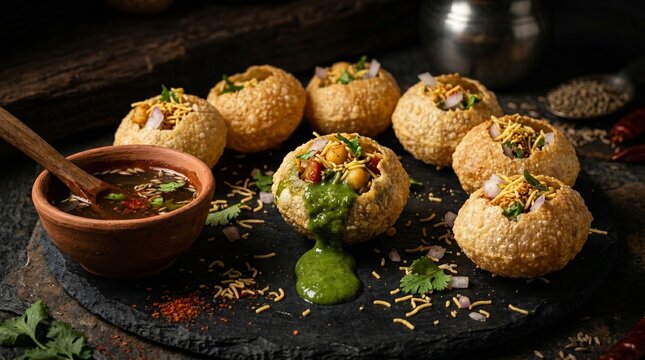 Pani Puri Golgappa Street Food with Mint Chutney