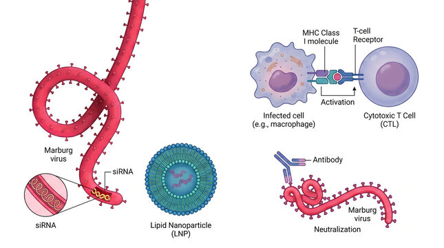 Advanced Therapeutic Strategies Marburg Virus RNA Interference and Immune Neutralization Pathway Medical Infographic Diagram