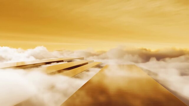 Abstract golden stairway to heaven floating in clouds