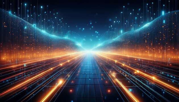 abstract ai data center landscape with connecting light bridges