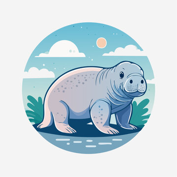 Cute cartoon manatee illustration