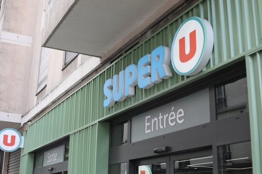 Paris, France - May 18, 2026. The facade of a Super U retail store.