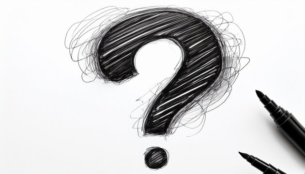 black marker pen scribble question mark on white background