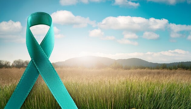 teal ribbon symbolizing sexual assault awareness month in april with nature background
