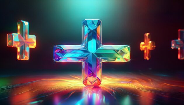 iridescent crystal plus signs evoke hope and healing for health app clinic branding