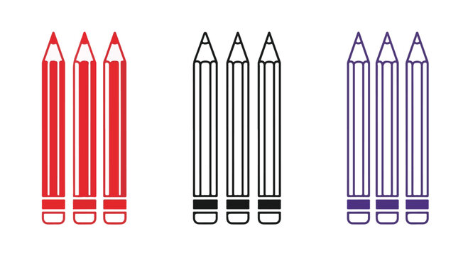 Set of colorful ballpoint pens in red black and purple with fine tips for writing and drawing