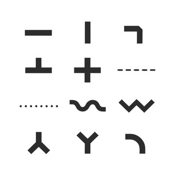 Flow Connector Lines Grid Flat Vector Illustration UX UI Arrow And Line Symbols Set with T-Junction Crossroads Zigzag and Y-Junction Connectors Isolated Collection for Interface Design Marketing and P