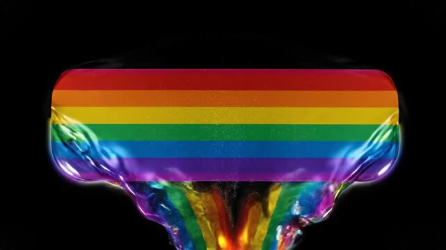 Rainbow Flag Gel Blob Melting and Dripping on Black Background