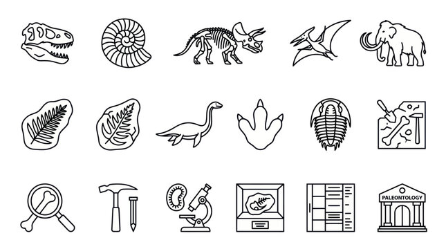 Dinosaur, Fossil, and Paleontology Icons Collection