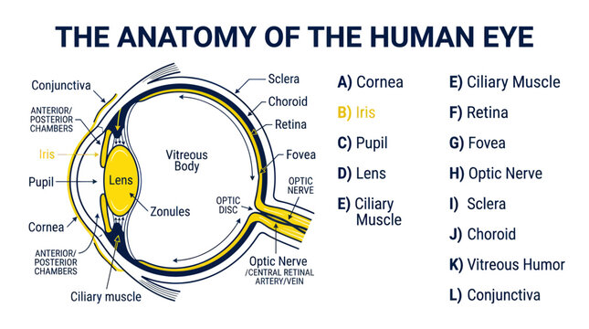 Anatomy of the Human Eye: Detailed Diagram with Labels - Medical Illustration