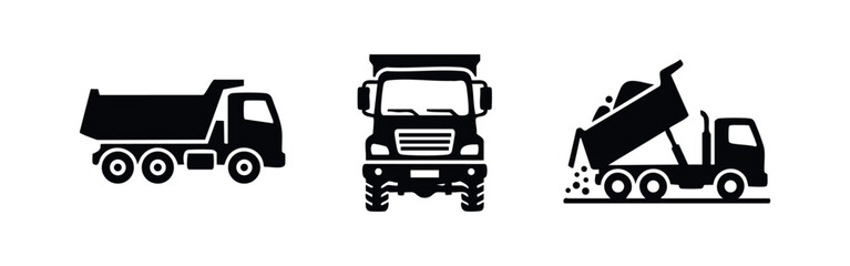 Dump Truck Icons: Side, Front, and Unloading Views © Lili