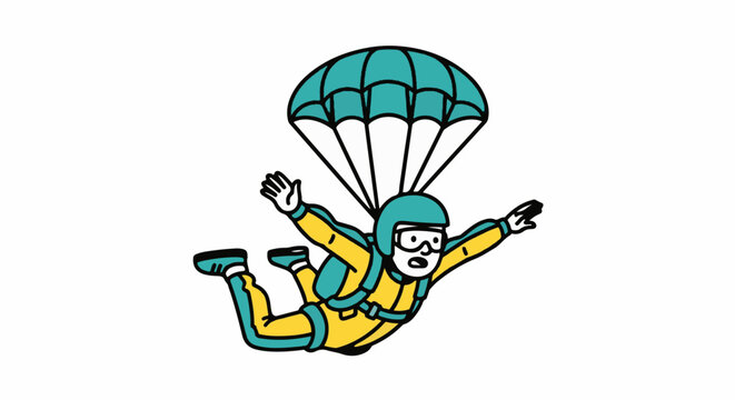 Colorful illustration of person parachuting with open parachute.