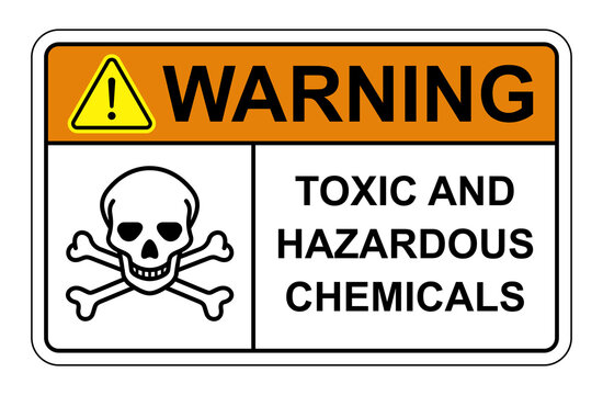 Toxic and hazardous chemicals warning sign for industrial safety caution. Toxic and hazardous chemicals warning label, OSHA compliance safety sign with danger symbol, PNG cutout. Print ready sign