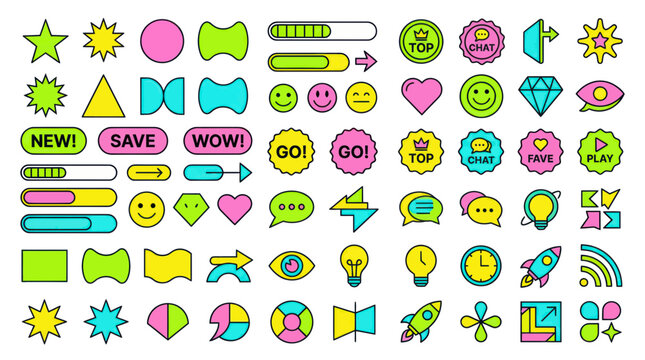 Colorful Social Media Icons and UI Elements Collection