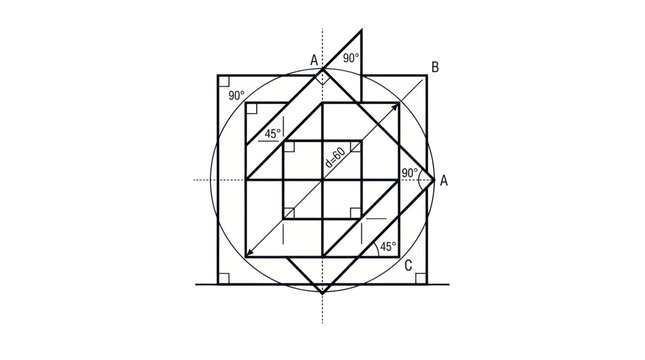Geometric Construction: Square, Circle, Triangle, Angles, and Lines