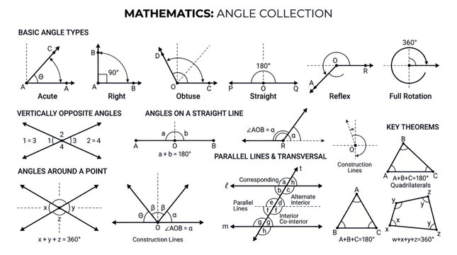 Mathematics Angles Collection: Types, Theorems, and Geometry Concepts