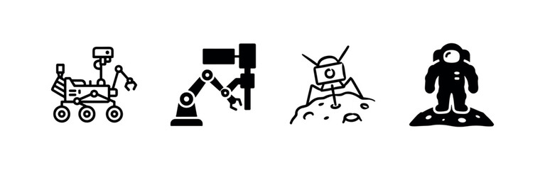 Space exploration icons: rover, robot arm, lander, astronaut © liubomir118809