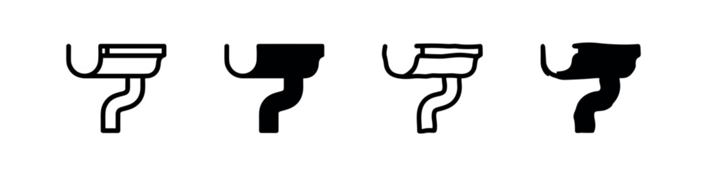 Drain Pipe and Gutter Icon Set, Plumbing and Water Drainage Symbols, Construction and Maintenance Icons