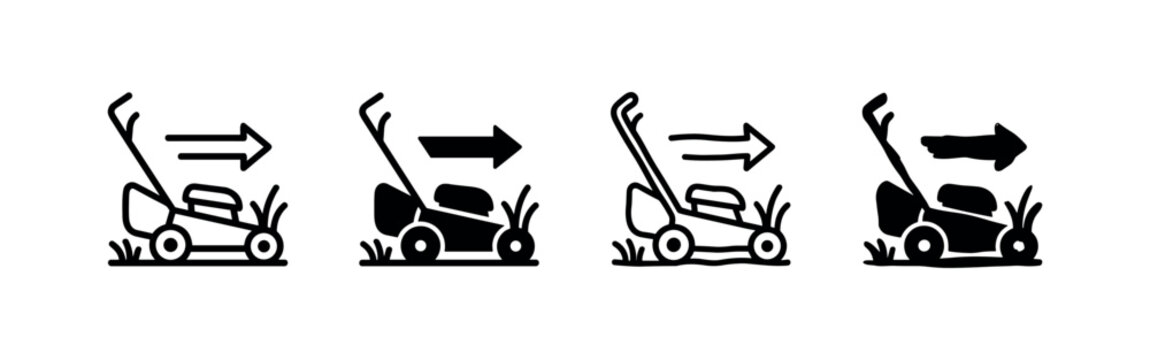 Lawn Mower Cutting Grass Icon Set