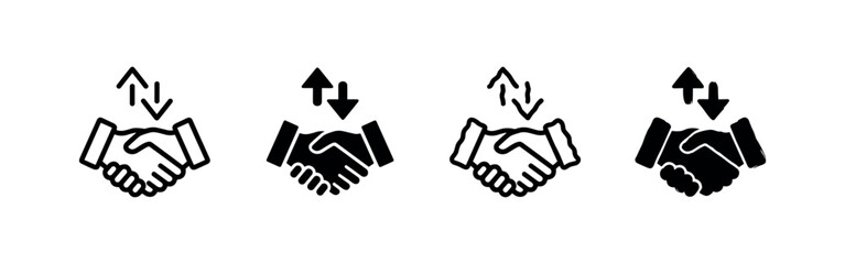 Obraz premium Handshake with up and down arrows, signifying trade, exchange, or dynamic business transactions.