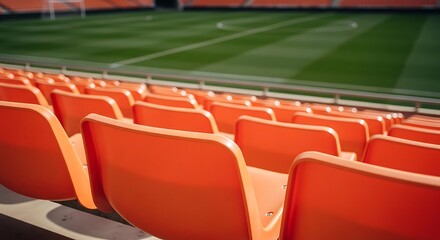 Fototapeta premium Orange stadium chairs in outdoor sports venue