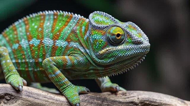 Panther Chameleon Displaying Neon Green And Orange Colors