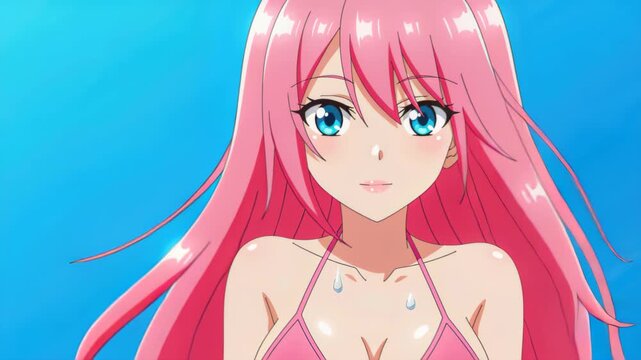 Anime Girl in Bikini with Pink Hair