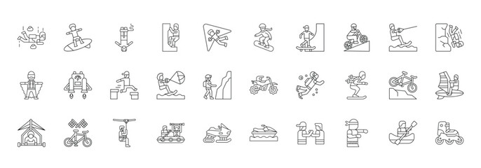 Extreme Sport Icon set Collection in Line Style.  adrenaline, adventure, action, outdoor, activity, recreation  © Auric