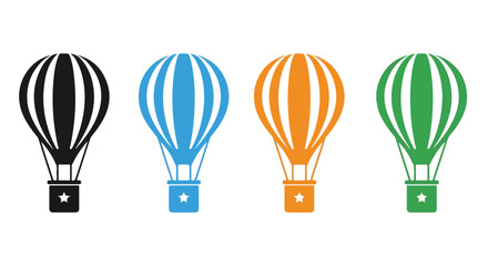 Naklejka premium Colorful hot air balloons flying in the sky with a clear blue background and vibrant designs