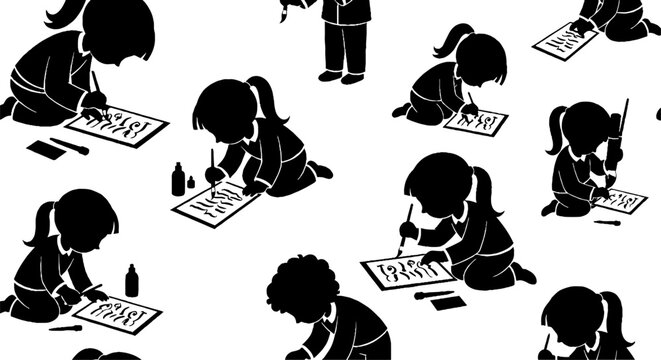 Cute children taking standardized tests in classroom setting.