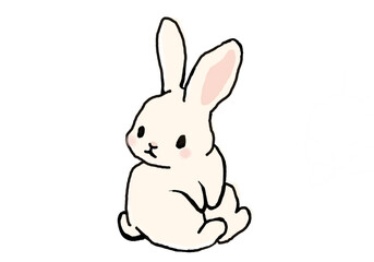 Obraz premium A cute cartoon-style illustration of a white rabbit with blushing cheeks and upright ears sitting quietly