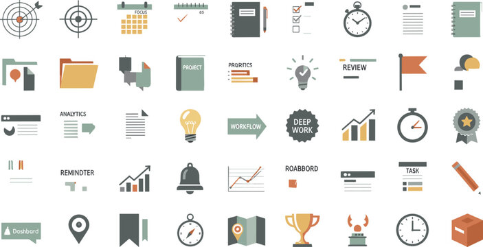 Business productivity management icon set for corporate workflow infographics marketing strategy presentations isolated on white background template