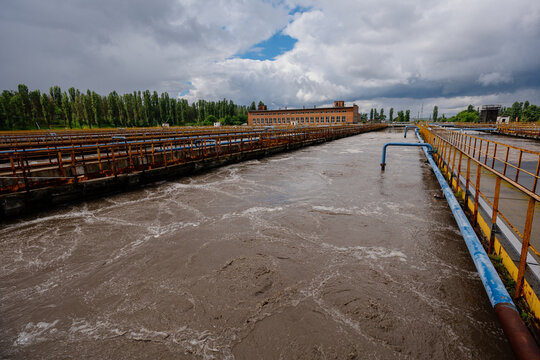 Modern wastewater treatment plant. Tanks for aeration and biological purification of sewage