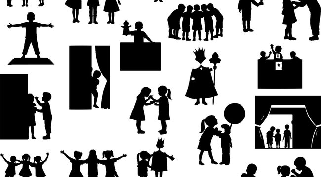 Silhouette Figures Showcasing Various Human Activities and Interactions.