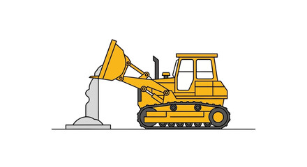 Fototapeta premium Yellow bulldozer loading concrete, construction equipment illustration