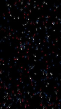 Vertical Red White and Blue Scattered Particle Sparks Drifting on Black Background, Created in Adobe After Effects