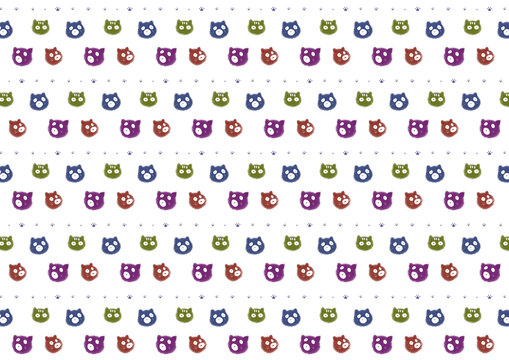 手描き│猫のとぼけ顔│動物柄│パステルシームレスパターン〔PNG〕